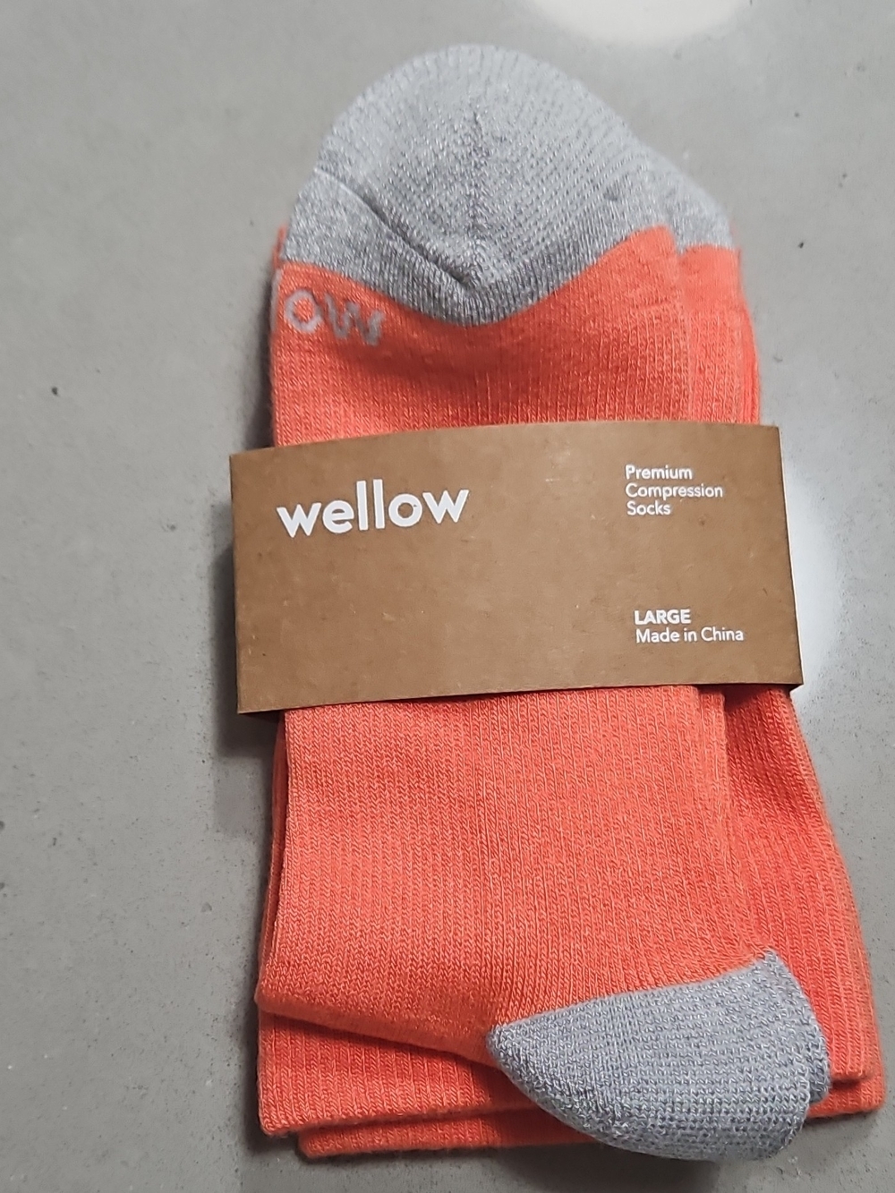 Wellow Compression Socks 18-25 mmHg Large Orange/Gray Graduated Compression